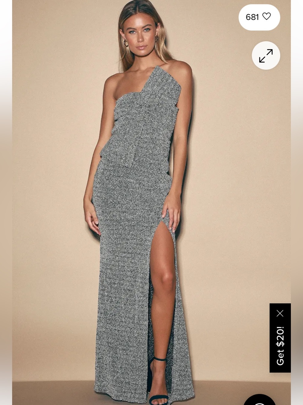 Lulus Silver Metallic Strapless Maxi Dress with Side Slit